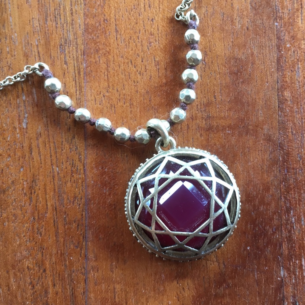 Lucky Brand Ruby Red Stone and Gold Necklace